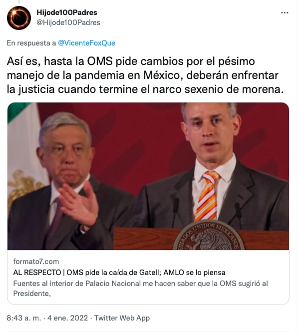 tuit de critica hacia Vicente Fox