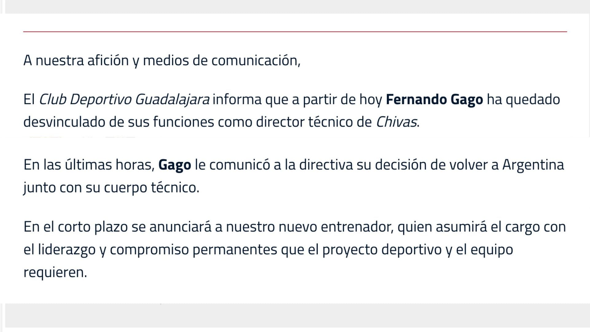 Comunicado de Chivas.