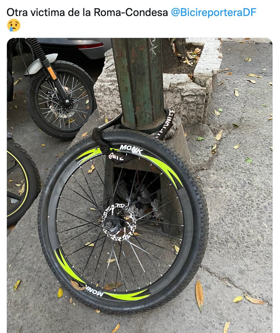 Tuit denuncia robo de bicicleta en la colonia Roma