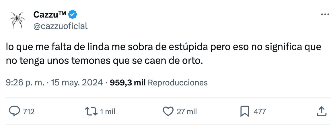 Cazzu se llama estúpida en X
