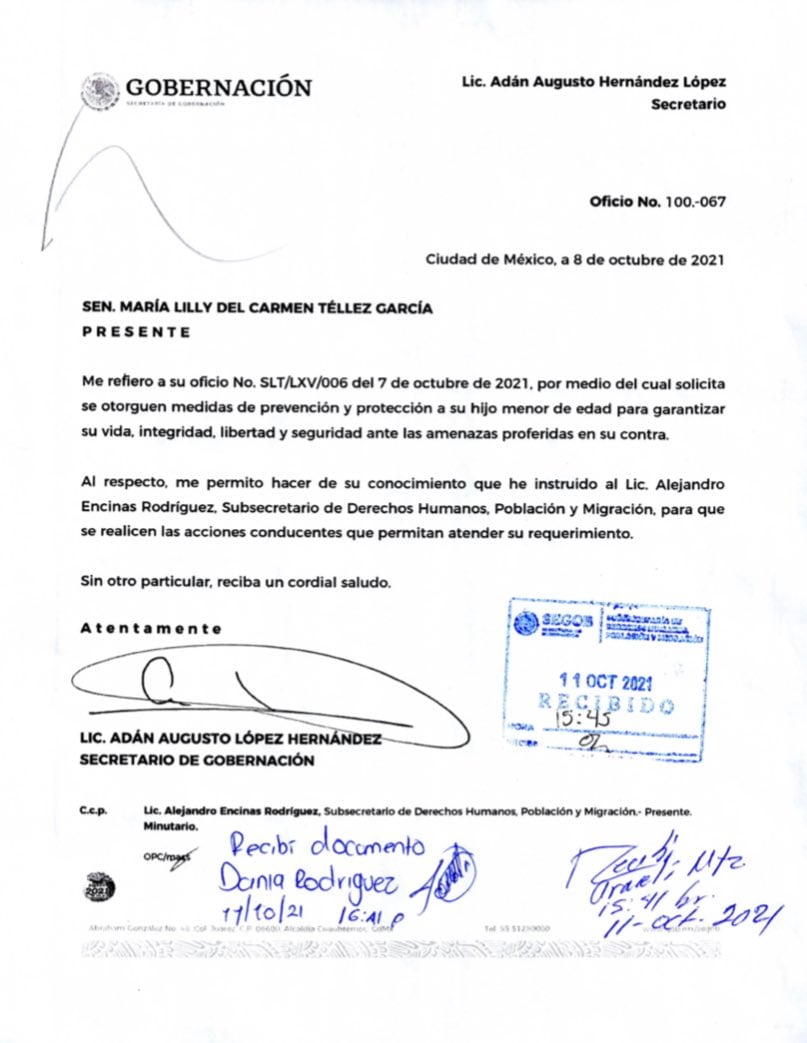 Respuesta de Segob a solicitud de Lilly Téllez