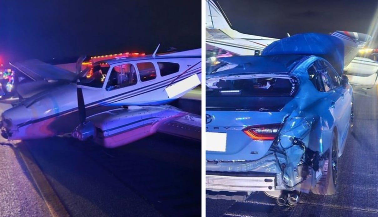 Avioneta se impacta contra autos en Georgia