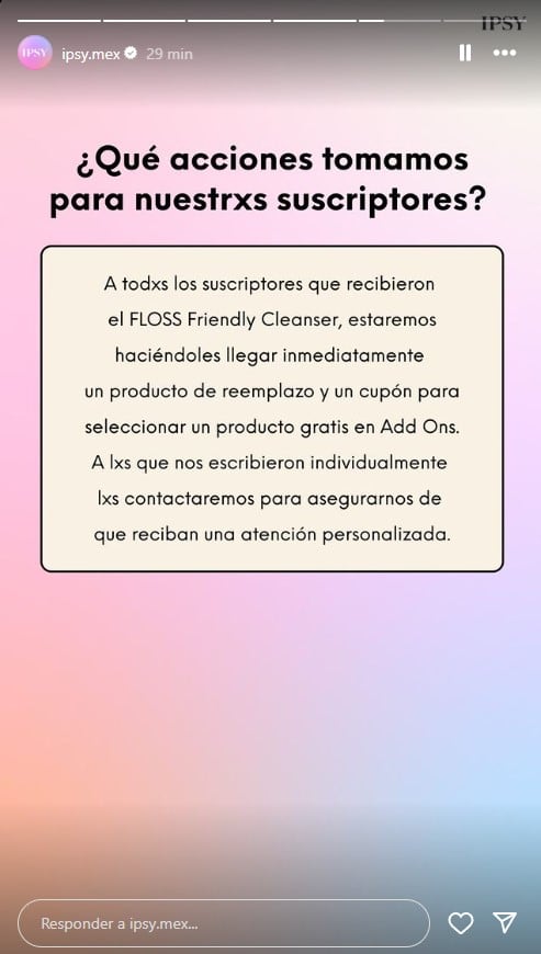IPSY México sobre las denuncias por un producto falso