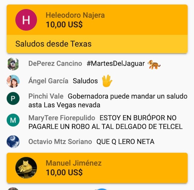 Donaciones durante la transmisión en Youtube de Martes del Jaguar