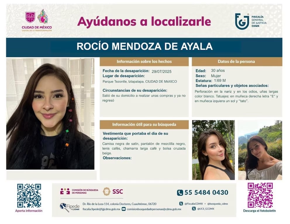 Ficha de búsqueda de Rocío Mendoza de Ayala es falsa.