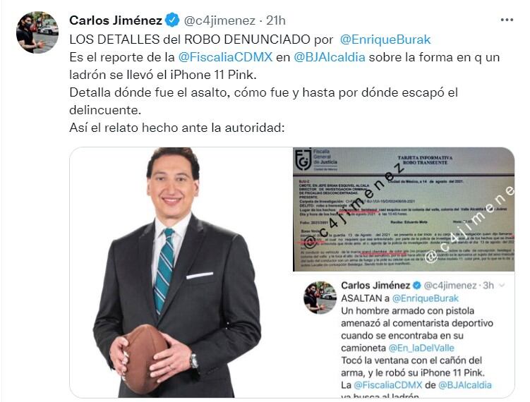Publicación de Carlos Jiménez en Twitter