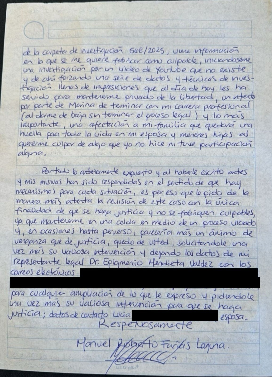 Carta de los hermanos Farías Laguna