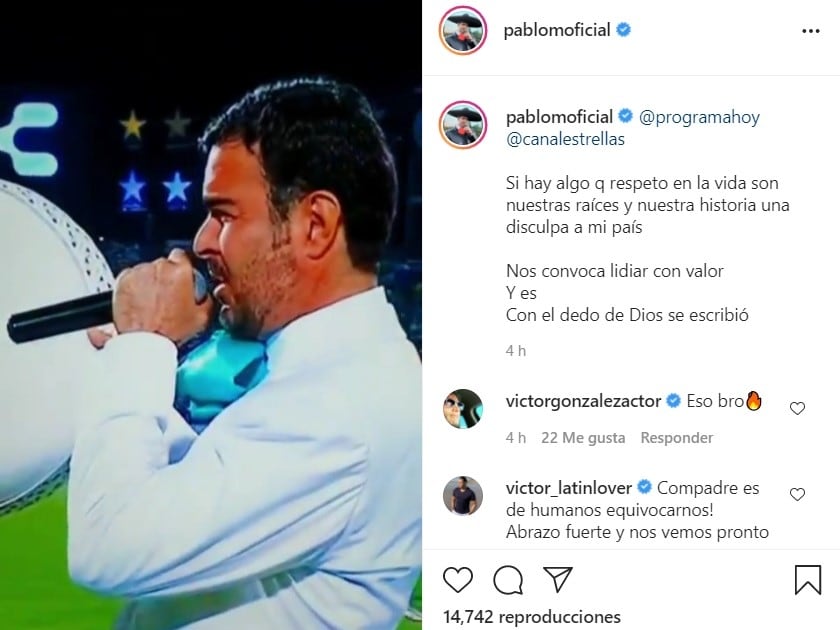 Pablo Montero se disculpa en Instagram
