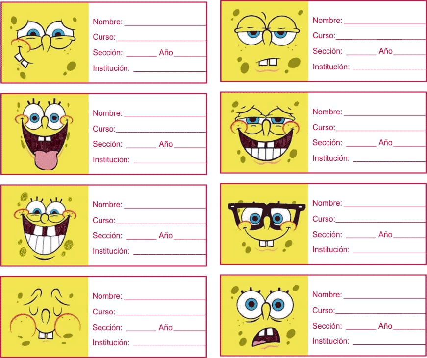 Etiquetas escolares para imprimir de Bob Esponja: 5 bonitas plantillas para regreso a clases 2024
