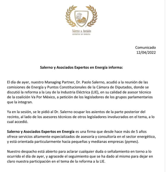 Comunicado Salerno y Asociados