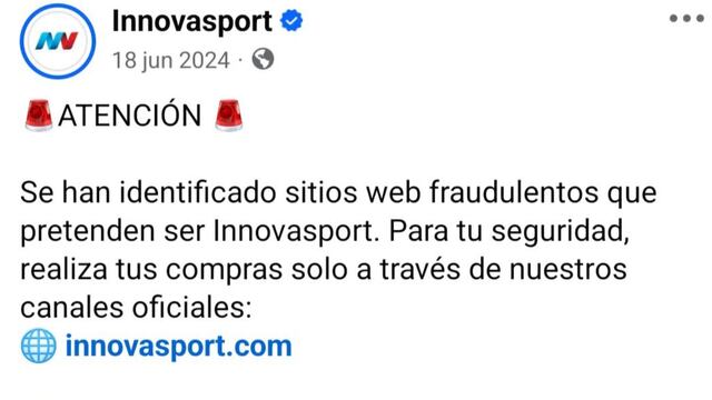 Advertencia sobre Innovasport