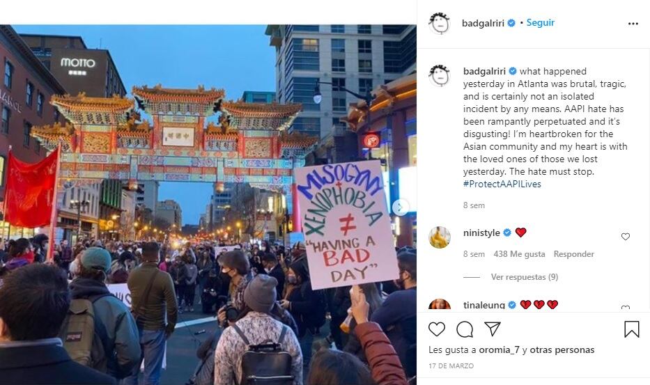 Rihana opina sobre odio en Atlanta