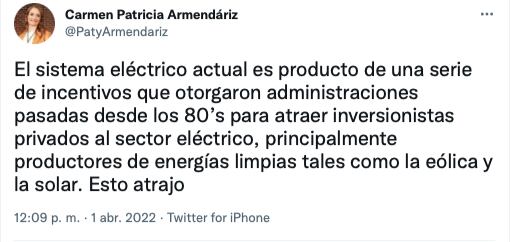 explicación de Patricia Armendáriz sobre la reforma eléctrica de AMLO/Twitter