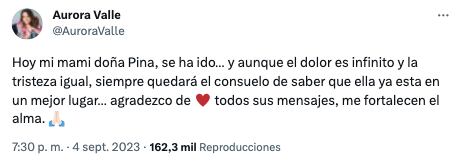 Aurora Valle inicia la muerte de su mamá