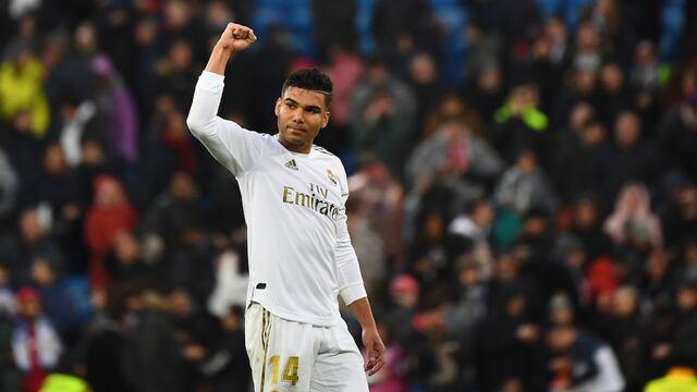 Casemiro celebra uno de sus goles ante el Sevilla