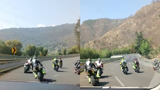 Motociclistas juegan y retienen el tránsito en la autopista México-Cuernavaca