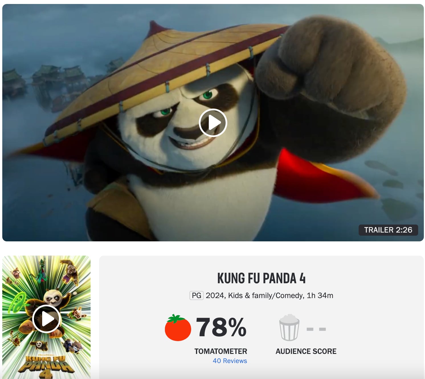 Calificación de Kung Fu Panda 4 en Rotten Tomatoes