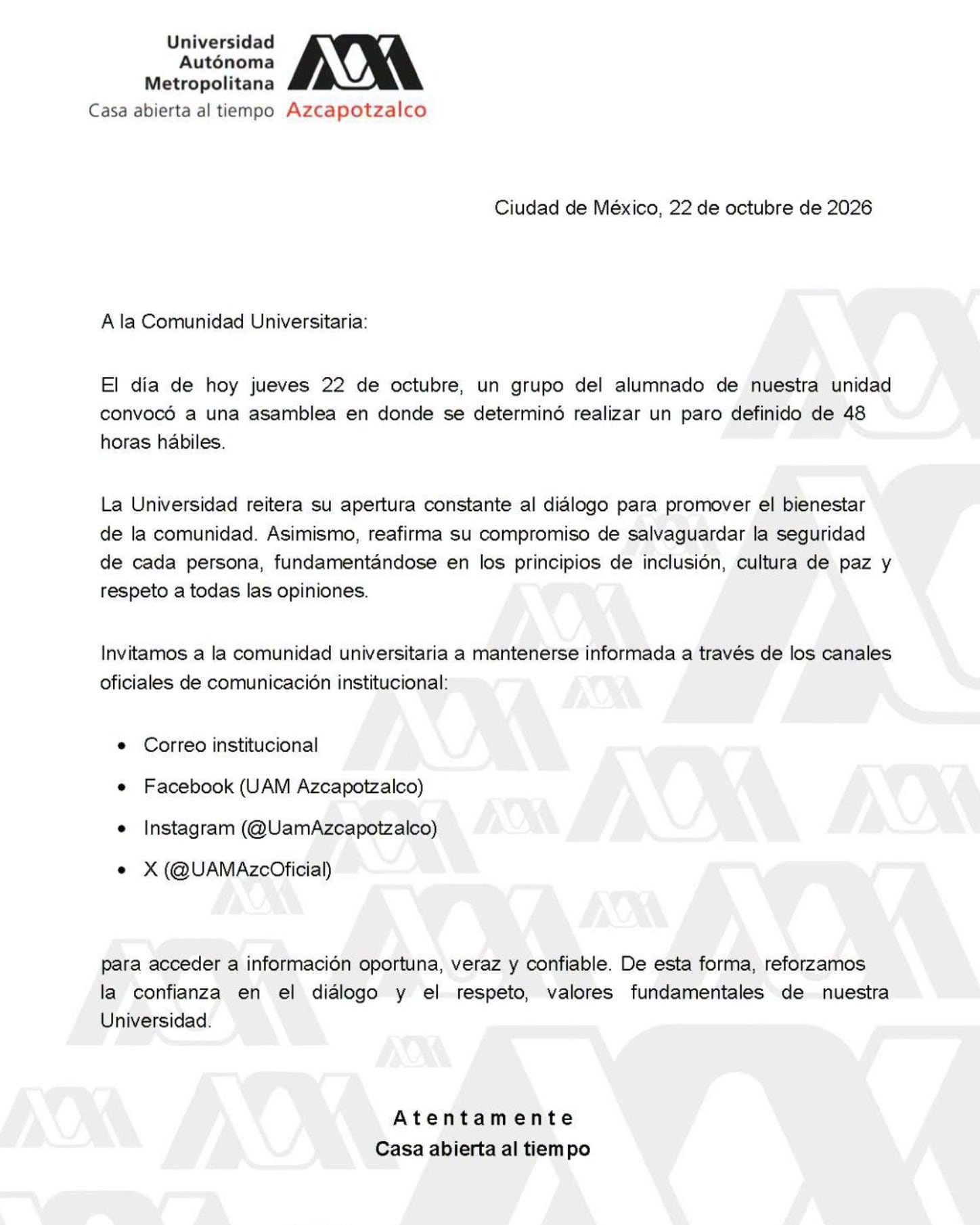 UAM Azcapotzalco se va a paro