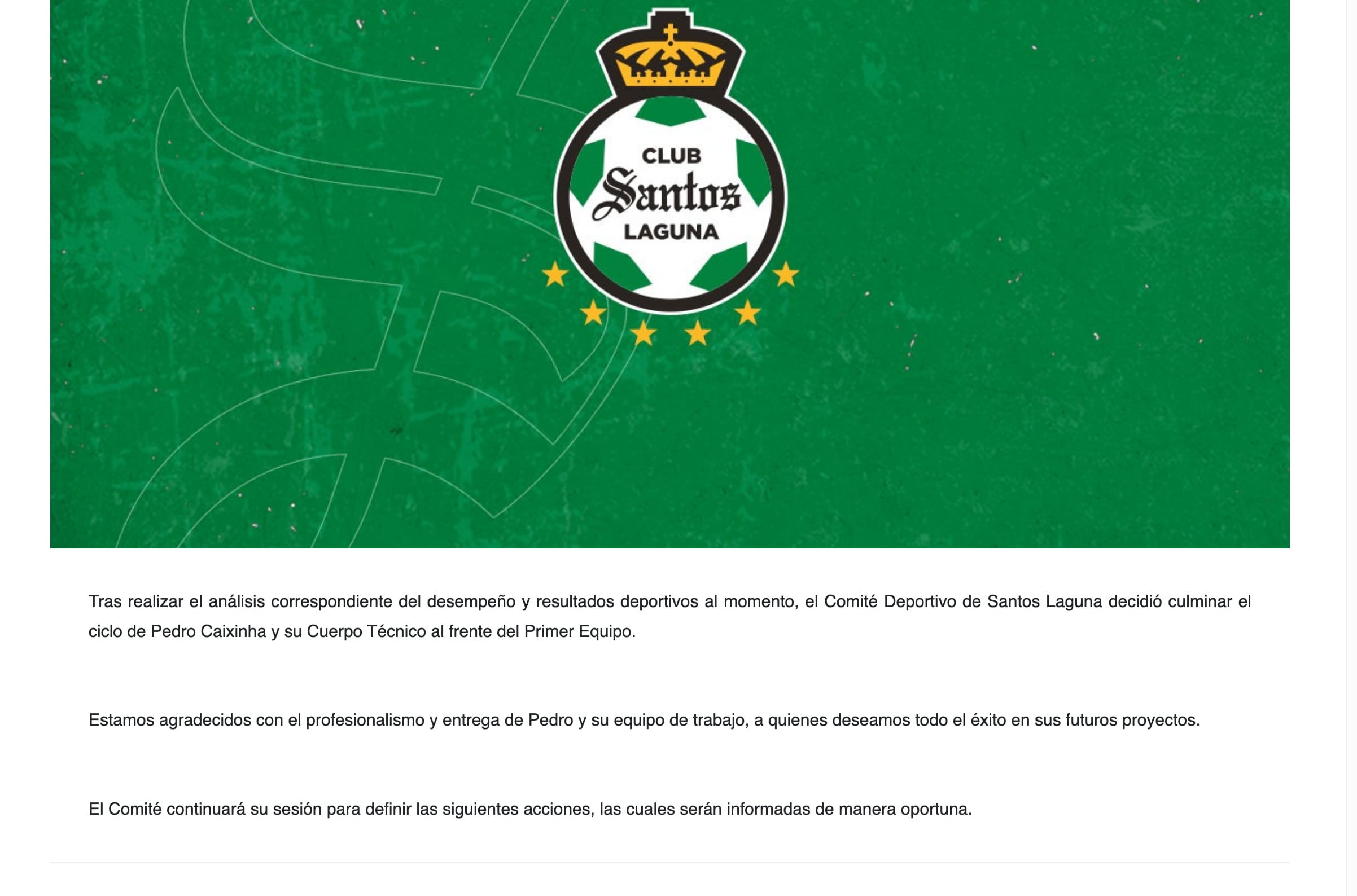 Club Santos Laguna despide a Pedro Caixinha
