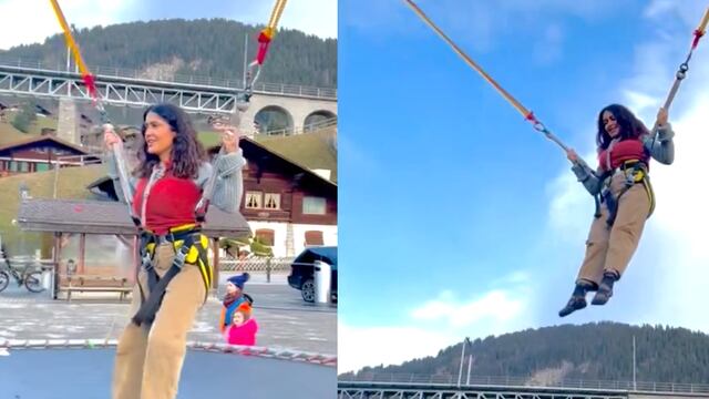Salma Hayek muestra como se divierte en un trampolín en un video de Instagram