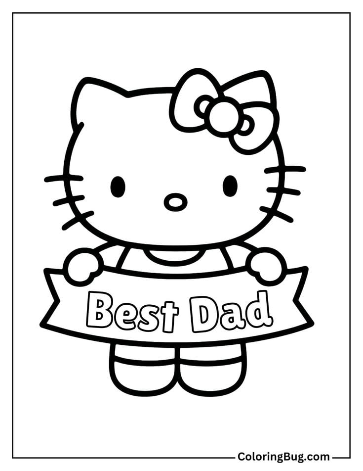 Dibujos de Hello Kitty con su papá para colorear por el Día del Padre