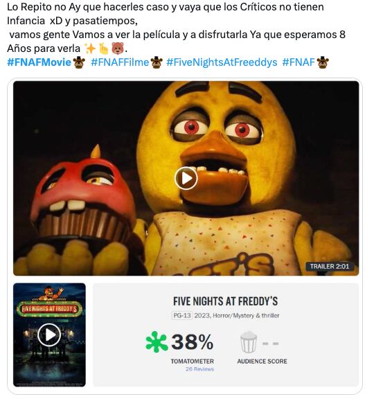 Five Nights at Freddy's ya tiene calificación en Rotten Tomatoes y los fans la defienden