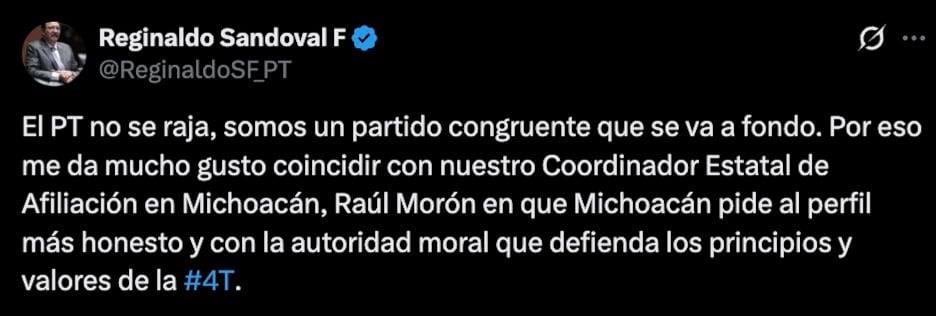 Reginaldo Sandoval respalda a Raúl Morón