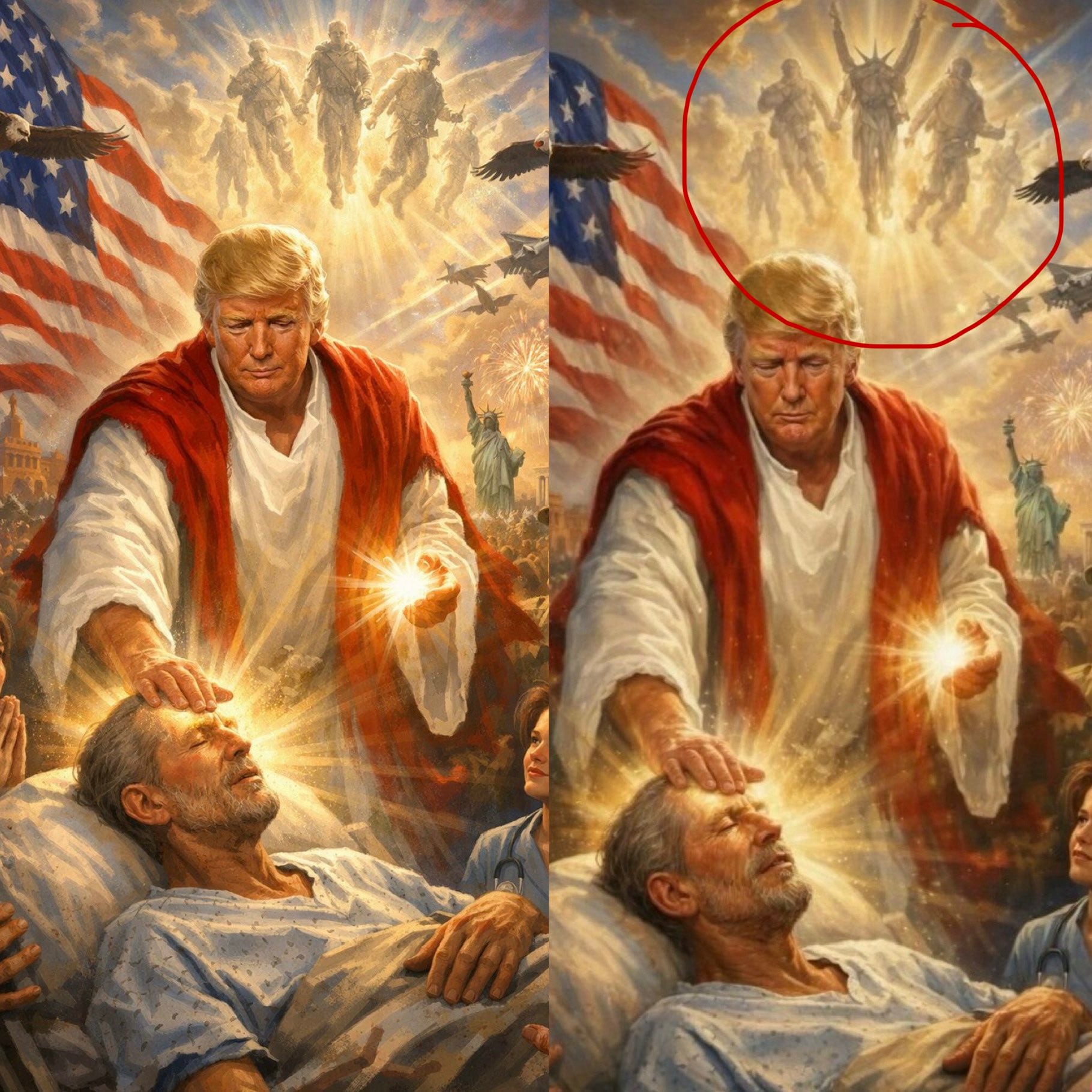 Donald Trump editó su imagen como Jesucristo y puso un demonio.