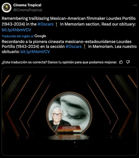 Lourdes Portilla es incluida en los In Memorial en Premios Oscar 2025