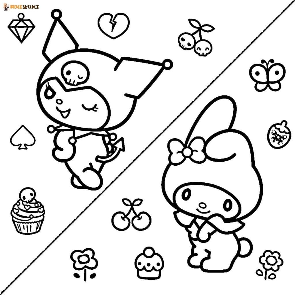 Dibujos de My Melody y Kuromi, amigas de Hello Kitty
