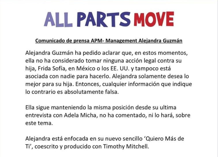 Comunicado de Alejandra Guzmán