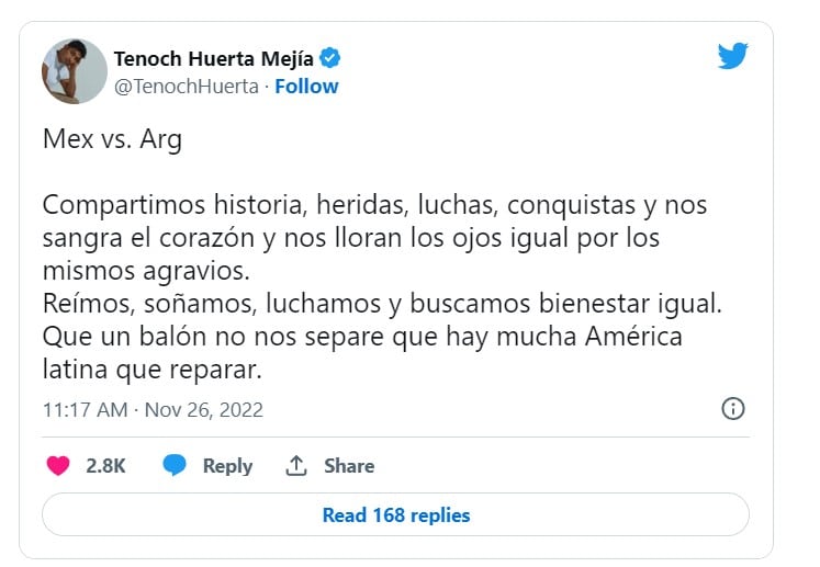 Tuit de Tenoch Huerta