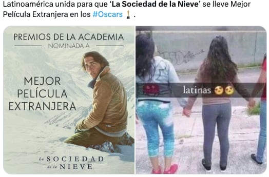 Memes festejan a La sociedad de la nieve por sus nominaciones al Oscar 2024