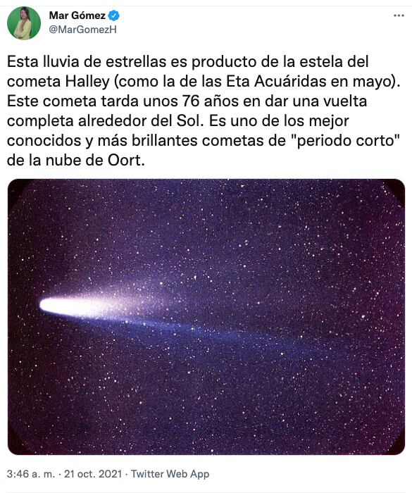 Lluvia de estrellas Oriónidas 2021