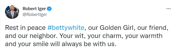 Robert Iger reacciona a la muerte de Betty White