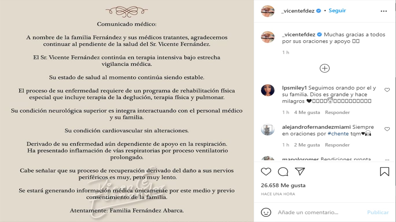 Informe médico de Vicente Fernández