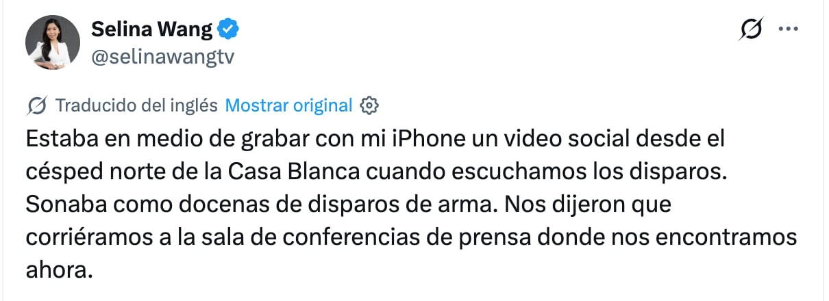 La periodista Selina Wang grabó el momento del tiroteo en la Casa Blanca