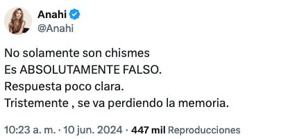 Anahí manda tweet enojada a declaraciones sobre su vinculación a Guillermo Rosas.
