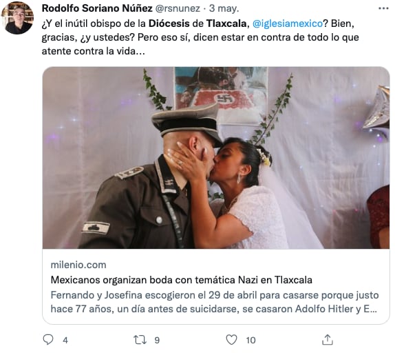 Usuarias critican a Iglesia de Tlaxcala por boda con temática nazi