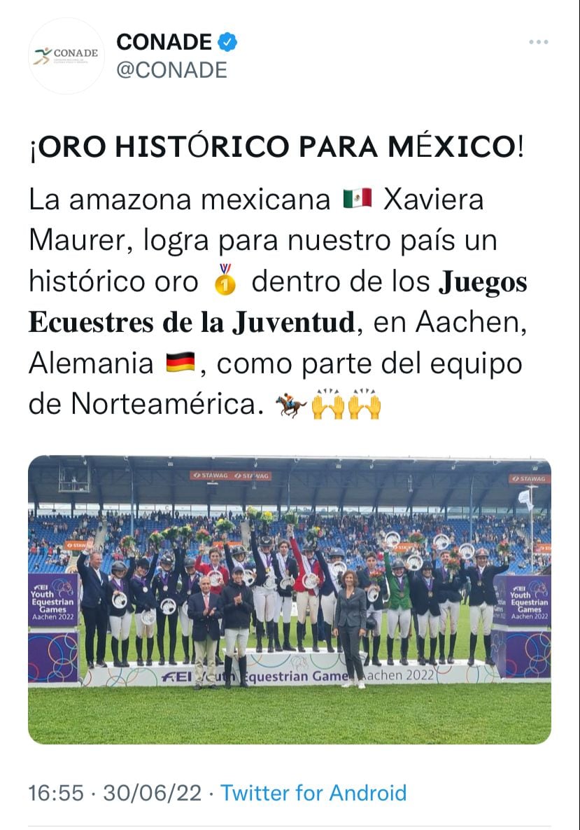 La CONADE compartió en sus redes sociales el logró obtenido por Xaviera Maurer.