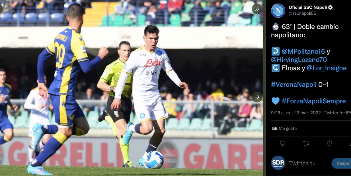 Chucky Lozano fue titular con el Napoli