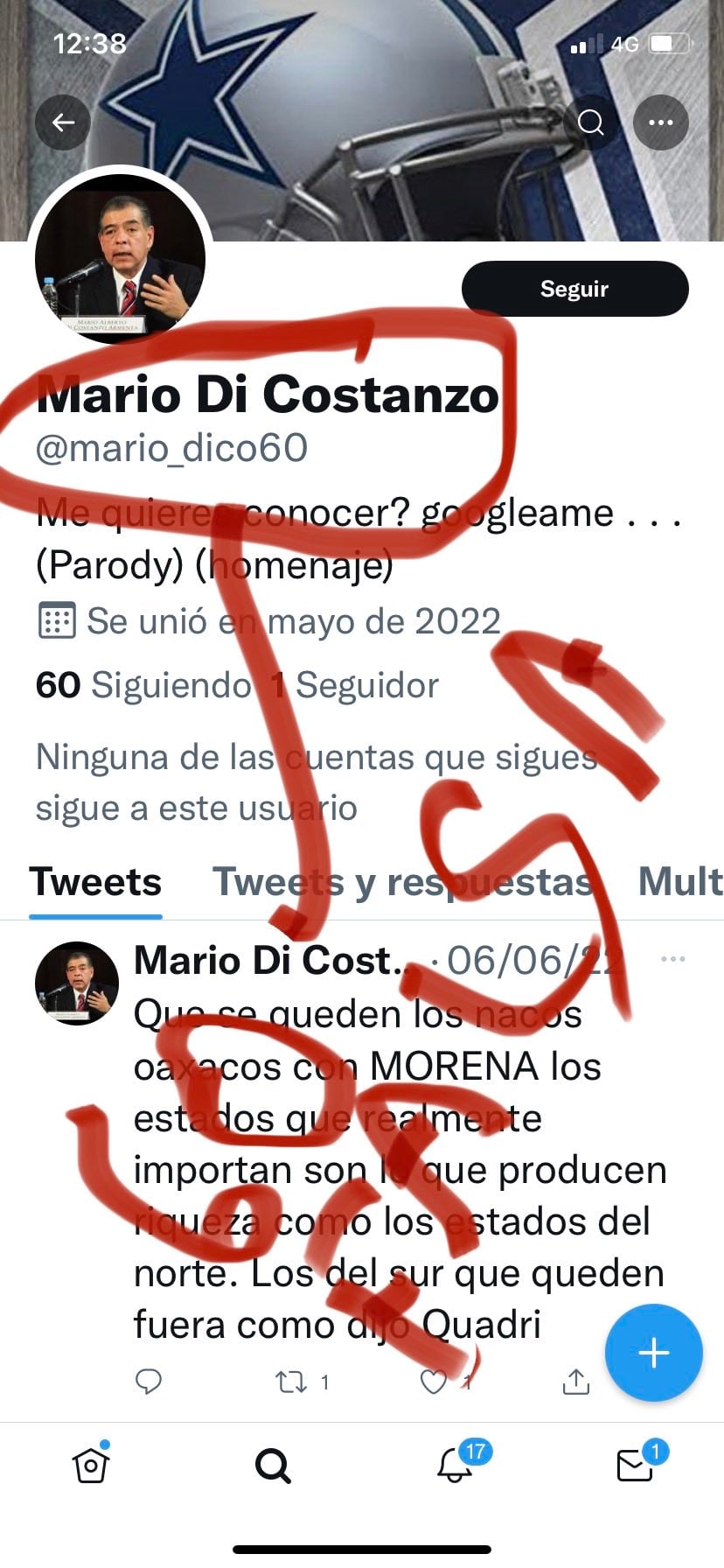Mario Di Costanzo acusa de la creación de una cuenta falsa de parodia/@mario_dico50
