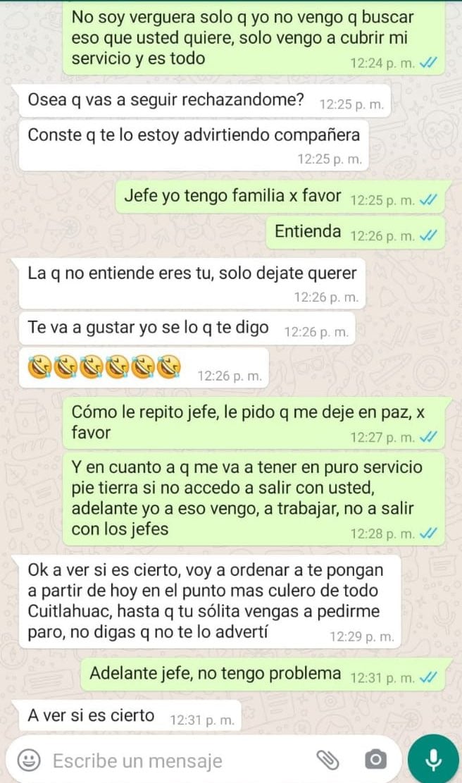 El mando de la SSC amenazó a su subordinada de ponerla a trabajar en el punto "más culero" para domarla