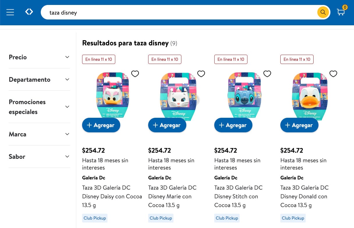 Colección de tazas de Disney en Sams Club