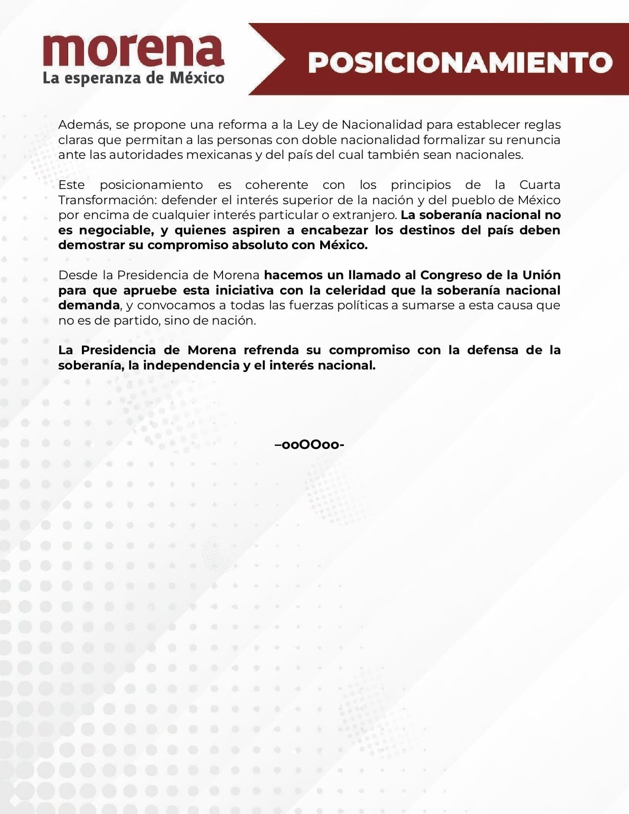 Morena respalda iniciativa contra doble nacionalidad de Claudia Sheinbaum