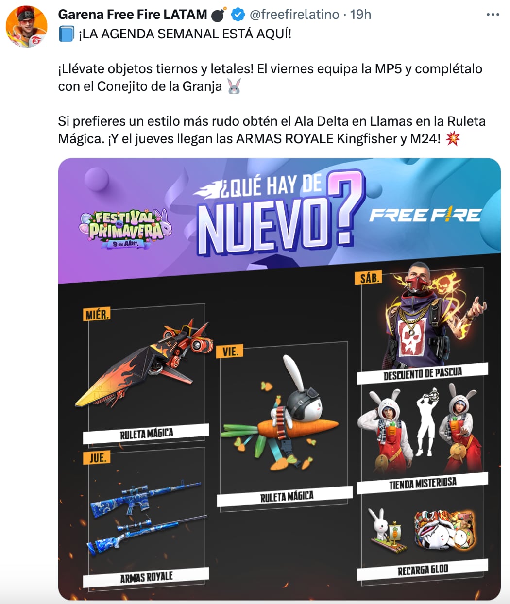 Free Fire revela su agenda semanal del 5 al 11 de abril 2023