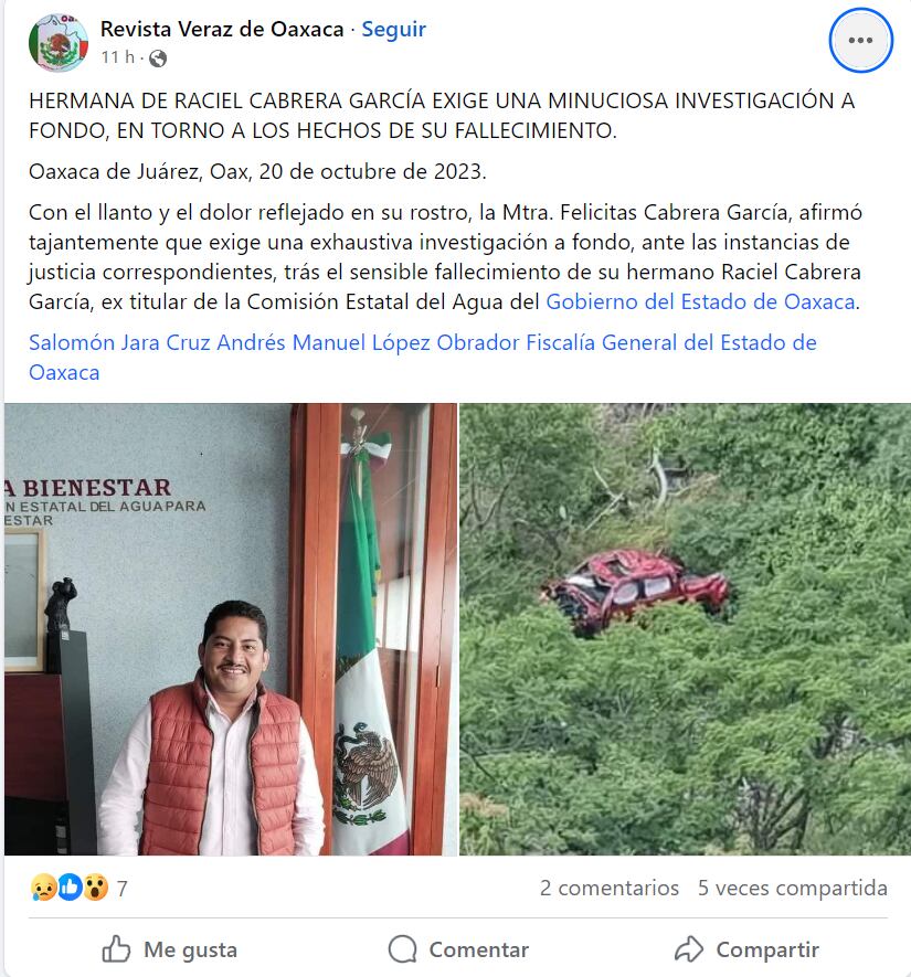 La hermana de Raciel Cabrera García exigió a las autoridades una exhaustiva investigación sobre el accidente que sufrió su hermano, en el que lamentablemente perdió la vida.