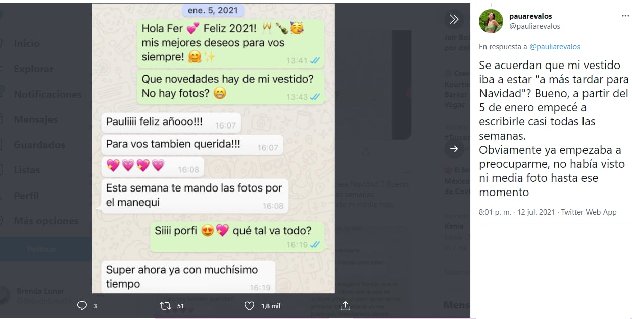 Twitter; 'Pauli' publica estafa de Fernando Prepa con vestido de novia.