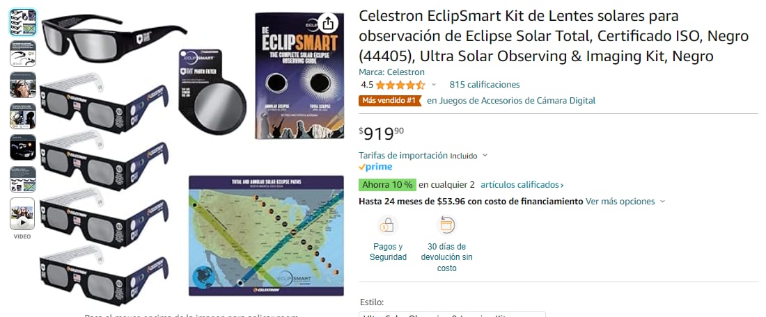Lentes en Amazon para ver el eclipse