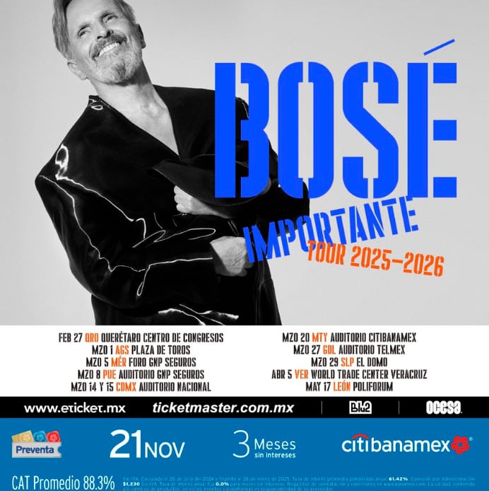 Miguel Bosé dará 10 conciertos en México
